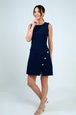 Kadın Yuvarlak Yaka Kolsuz Önü Düğme Detaylı Elbise