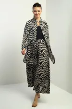 Women's Side Slit Tunic Shirt, Elastic Waist Palazzo Pants, Zigzag Pattern Oversize 2-Piece Set