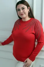 Chemisier en maille grande taille pour femme avec épaules imprimées de pierres