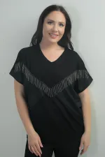 Blouse BB à col en V et manches chauve-souris avec chaîne pour femme