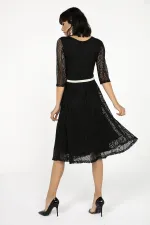 ARKASI FERMUARLI KEMERLİ ASTARLI TURVAKAL KOL ELBİSE