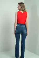 Kadın Yanı Şerit Taş Detaylı İspanyol Paça Likralı Kot Pantolon