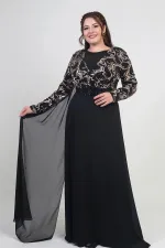 Kadın Kruvaze Yaka Görünümlü Pullu Astarlı Şifon Uzun B.B. Elbise