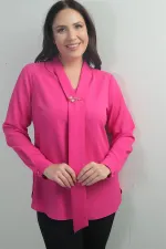 Women's V-Neck Scarf-Style Crepe Satin Plus Size Blouse