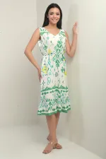 Women's Front Back V Neck Elastic Waist Pocket Mixed Geometric Pattern Ruffle Dress