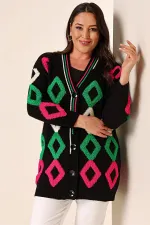 Oversize Havlu Baklava Desen Uzun Triko Hırka