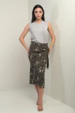 Jupe midi à cordon et nœuds latéraux pour femme