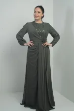 Women's Plus Size Long Chiffon Dress with Sequin and Bead Embellishment, Lined, and Floral Waistline