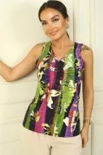 V-Neck, Front Gathered, Lycra, Colorful Blouse