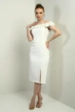 Robe midi doublée à encolure Madonna florale 3D et perles