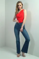 Kadın Yanı Şerit Taş Detaylı İspanyol Paça Likralı Kot Pantolon