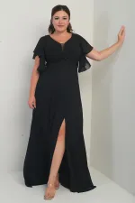 Robe en mousseline grande taille pour femme, décolleté en V devant et dos, manches à volants, ceinture doublée et poches.