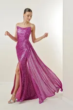 Robe longue à sequins, drapée sur le devant, sans bretelles et doublée