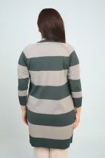 Kadın Enine Kalın Çizgili Büyük Beden Hırka