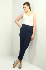 Pantalon slim à rayures verticales et taille élastique pour femme, avec poches