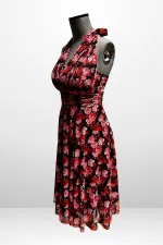 Women's Halter Neck Lined Dress with Small Floral Pattern