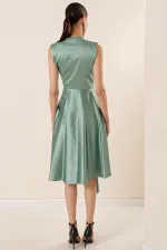 Wrap Neckline Lace-up Satin Dress