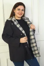 Kadın Önü Çıtçıtlı Fermuarlı Kapşonlu Sahte Cep B.B.Trençkot Kaban