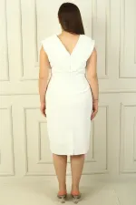 Kadın Ön Ve Arka V Yaka Tek Ucu Taşlı Çapraz Pliseli B.B. Elbise