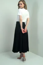 Women's Loose-Fitting Long Skirt with Linen Effect Trim and Waist Accessory