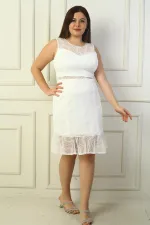 Robe en dentelle grande taille pour femme, ornée de perles sur le devant, d'une jupe à volants et doublée.