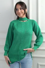 Boyun Dekolteli Saç Örgülü Desen  Spor Tunik Kazak