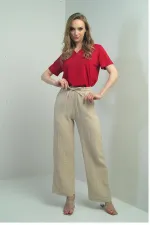 Women's Muslin Palazzo Pants with Elastic Waist and Pockets