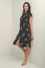 Robe-chemise à manches courtes pour femme, à cordon, avec poches et fentes latérales