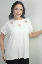 Blouse BB à imprimé pierre sur les épaules, col rond et manches chauve-souris pour femme