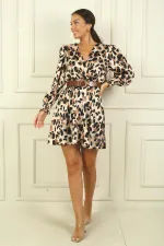 Women's Wrap Neck Belted Lined Polka Dot Satin Dress