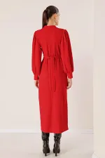 Beli Kemerli Omuz Büzgülü Elbise