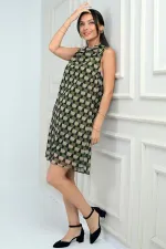 Women's V-Neck Lined Patterned Short Chiffon Dress