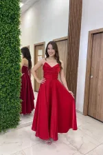 Robe midi bustier en satin organza doublée à col en V pour femme