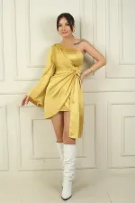 Robe courte en satin doublée, à une manche, taille nouée, style espagnol, pour femme