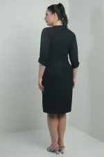 Kadın Kolları Şifon Piliseli Astarlı Büyük Beden Elbise