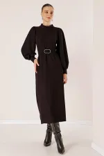 Beli Kemerli Omuz Büzgülü Elbise