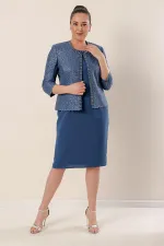 Robe en crêpe avec col et doublure ornés, veste à sequins, ensemble deux pièces grande taille