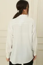 Simli İpli Çizgili Rahat Kalıp Gömlek