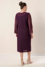 Yaka Ve Kollar Şifon Astarlı Likralı Simli Büyük Beden Elbise