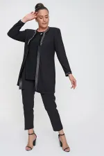 Yakası Taşlı Simli Ceket Bluz Büyük Beden Takım