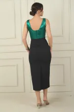 Kadın Kalın Askılı Astarlı Üstü Saten Krep Şanel Uzun Elbise