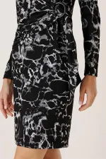 Wrap Neck Buckle Detail Patterned Lycra Dress