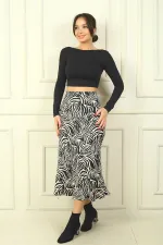 Jupe en satin à motif zèbre pour femme avec taille élastique