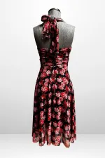 Women's Halter Neck Lined Dress with Small Floral Pattern