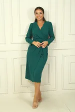 Women's Wrap-Neck Sleeveless Belted Lined Crepe Dress