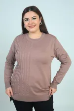 Kadın Tek Taraf Saç Örgülü Büyük Beden Likralı Tunik Bluz