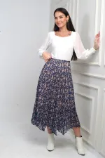 Jupe triangle mi-longue à fleurs doublée et taille élastique pour femme