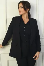 Kadın Kol Ucu Büzgülü Şal Yaka Uzun Kol Ceket