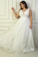 Robe de soirée longue pour femme, décolleté en V devant et dos, pli poitrine, laçage au dos, doublée, imprimé floqué pailleté