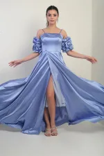 Women's Thin-Strapped, Lined, Set-in Sleeve, Pocketed Long Satin Dress